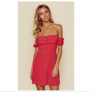 Flynn Skye Red Strapless Polka Dot Dress